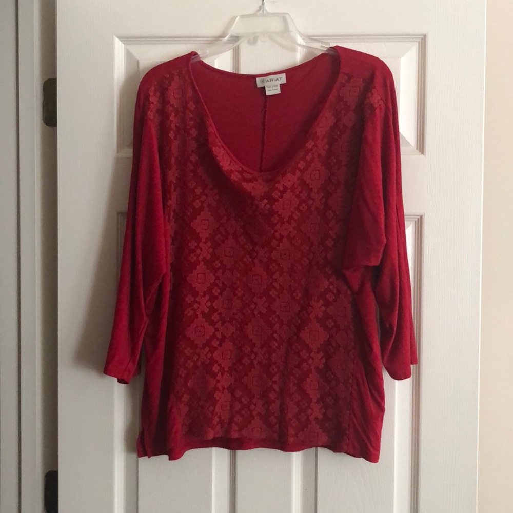 Red Ariat XXL Lace Front Mid length sleeve top